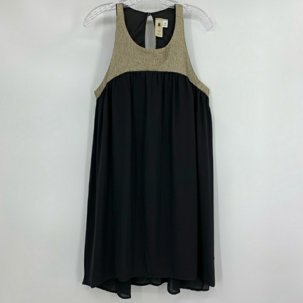 NEEDLE & THREAD Sleeveless High-Low Gold Metallic Black Dress M